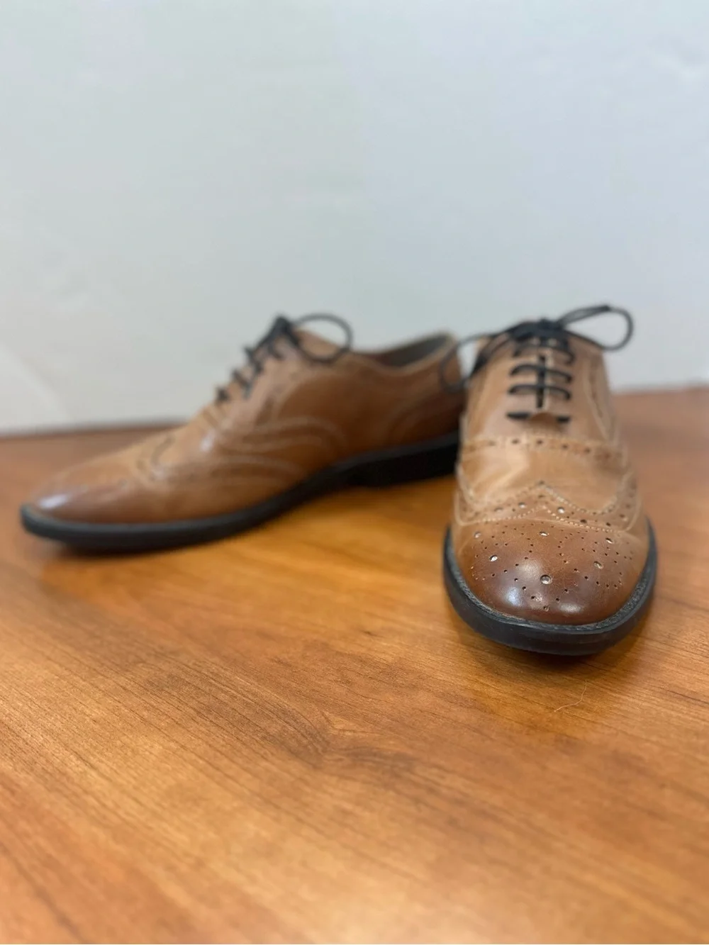 Asos Men's Wing Tip Oxford Brown Leather Lace-Up Shoes Brogue Details Sz 6
